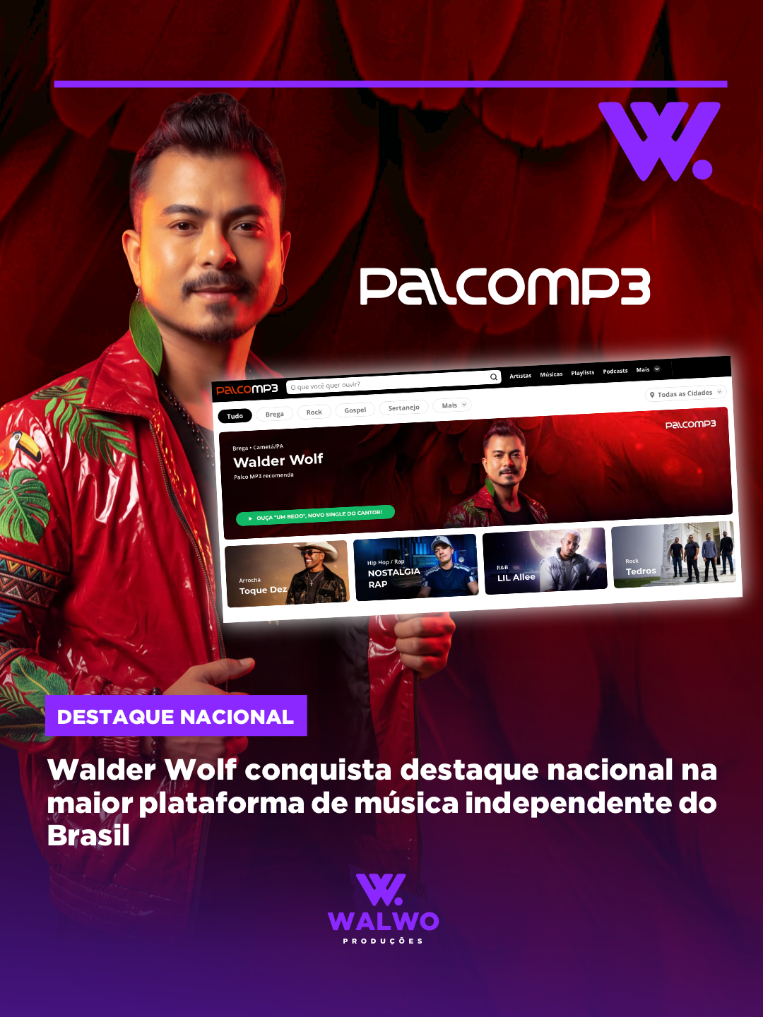 Walder Wolf conquista destaque nacional na maior plataforma de música independente do Brasil